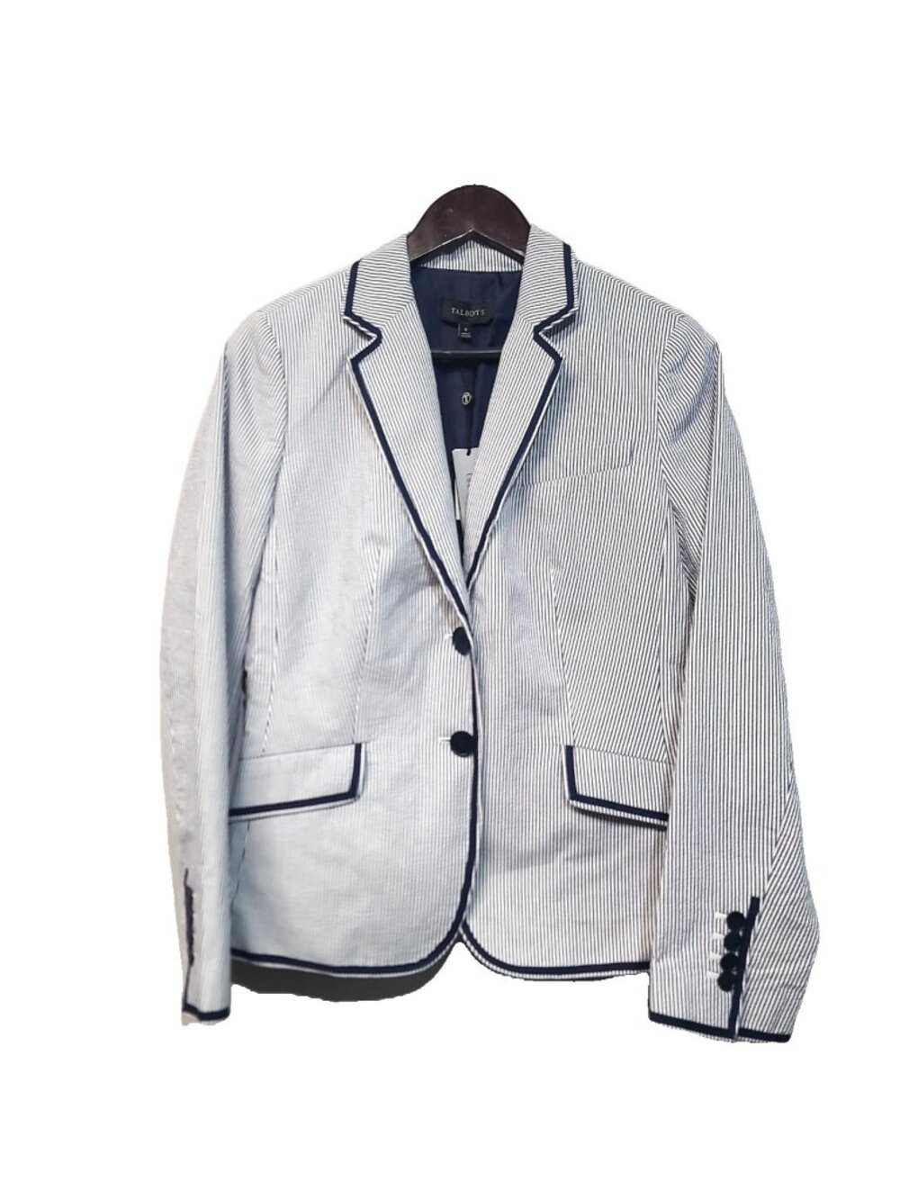 Talbots Stripe Piped Blazer Size 6 Blue NWT